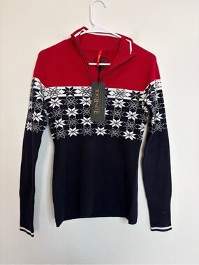 NWT Alp n Rock Red Blue Monika Half Zip Sweater Size S